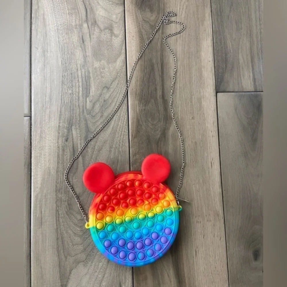 Popper fidget toy rainbow bear crossbody purse with chain attachment - Picture 1 of 7